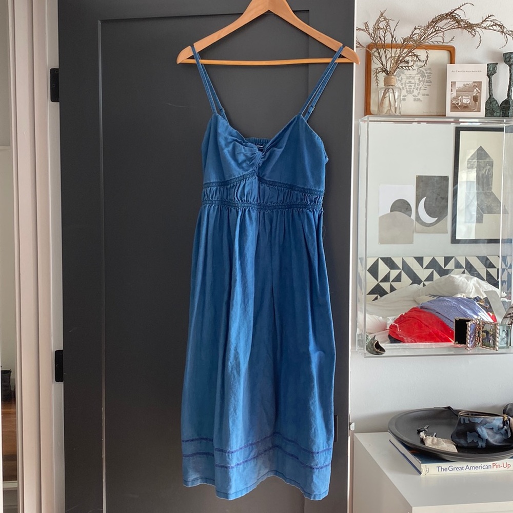 J Crew Blue Cotton/Linen Midi Dress